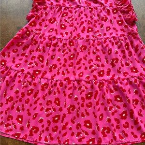 JODIFL Hot Pink and Red Leopard Tiered Casual Dress